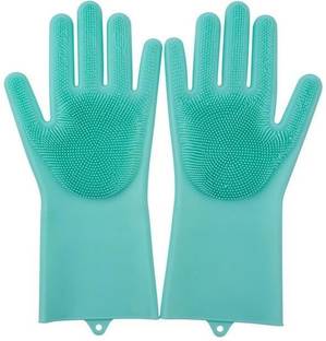 Maitri Magic Silicon Non-Slip Scrubbing Gloves for Dishwashing for Kitchen/Scrubbing Gloves for Pet Grooming/Household Cleaning/Multipurpose Use Silicone Scrub (Multi Color) Wet and Dry Glove