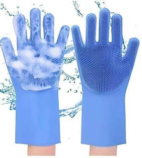 tick mark 1Pair Washable Reusable Silicon Gloves For Kitchen,Cleaning Rubber  Safety Gloves