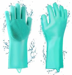 DCT silicone dish washing gloves with wash scrubber Wet and Dry Glove Set