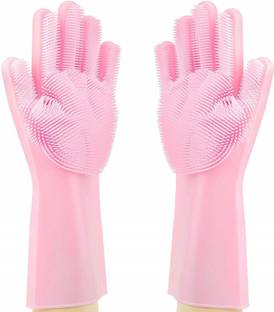 ARAMEDOS Magic Silicone Dish Washing Gloves, Silicon Cleaning Gloves, Silicon Hand Gloves for Kitchen Dishwashing and Pet Grooming, Great for Washing Dish, Kitchen, Car, Bathroom (1 Pair) Wet and Dry Glove