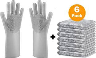 Aim Emporium Hand Gloves For Kitchen Dish Washing + Non Scratch Scrubbing Pads Kitchen. Dry Disposable Glove