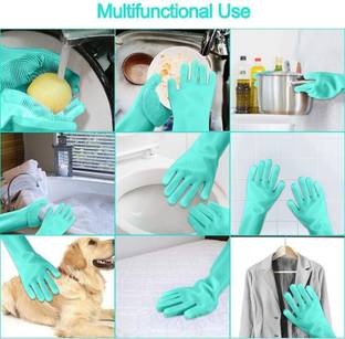 RBGIIT Reusable Washable Wet And Dry Heat Water Restitance Kitchen Bathroom Toilet Garden Bike Car Platform Washing Dish Or Clothes Pet Dog Animal Care Hand Silicon Rubber Gloves RBG427 Wet and Dry Disposable Glove
