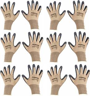 Frontier Washable & Reusable Brown Black Nitrile Cotton Safety Gloves for Unisex Wet and Dry Glove Set