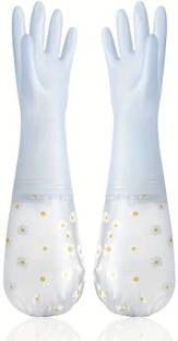 JHWOQU Reusable Rubber Latex PVC Flock lined Heavy Duty kitchen Long Elbow Hand Gloves Wet and Dry Glove