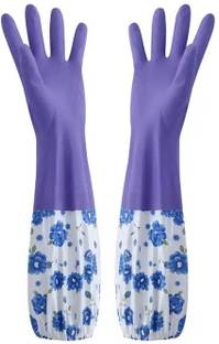 Qsin Reusable Rubber Latex PVC Flock lined Hand Gloves For Kitchen Long Sleeves Wet and Dry Glove