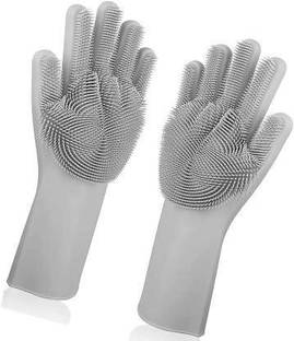 Smarter Buy MBM Silicon Household Safety Wash Scrubber Heat Resistant Kitchen Gloves for Dish washing, Cleaning, Gardening Wet and Dry Glove hand gloves for kitchen Wet and Dry Gloves Wet and Dry Glove (Large) Wet and Dry Glove Set