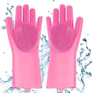 tick mark Non-Slip,Dishwashing and Pet Grooming, Magic Latex Scrubbing Gloves forHousehold Wet and Dry Glove