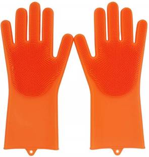 ARAMEDOS Magic Silicone Dish Washing Gloves, Silicon Cleaning Gloves, Silicon Hand Gloves for Kitchen Dishwashing and Pet Grooming, Great for Washing Dish, Kitchen, Car, Bathroom (1 Pair) Wet and Dry Glove