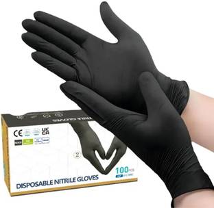 ZELOX Black Nitrile Gloves Disposable Powder Free Examination Hand gloves Size-M 100pc Wet and Dry Glove Set