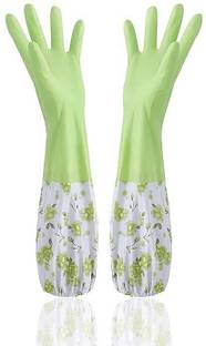 JHWOQU Reusable Rubber Latex PVC,Long Elbow Hand Cleaning Gloves(pair 1)(green) Wet and Dry Glove