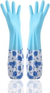 RBGIIT Reusable PVC FlockLined Long Elbow Length Gloves for Kitchen Dishwashing Winters Wet and Dry Glove