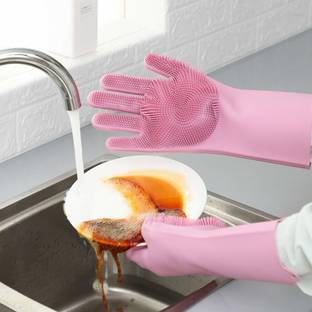 Alliance Silicone Scrubbing Hand Gloves For Dish Washing Wet and Dry Glove Set
