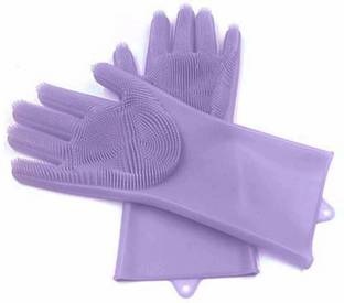 SQUICKLE Magic Silicone Dish Washing Gloves, Silicon Cleaning Gloves, Silicon Hand Gloves for Kitchen Dishwashing and Pet Grooming, Great for Washing Dish, Kitchen, Car, Bathroom (1 Pair) Wet and Dry Glove (Large) Wet and Dry Glove