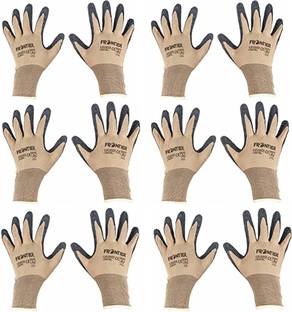 Frontier Washable & Reusable Brown Black Nitrile Cotton Safety Gloves for Unisex Wet and Dry Glove Set