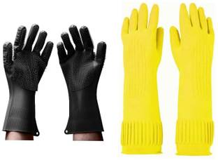 DHONI Combo Pack Of Ultra Strong,Latex Free Cleaning & Dishwashing Gloves. Wet and Dry Glove Set