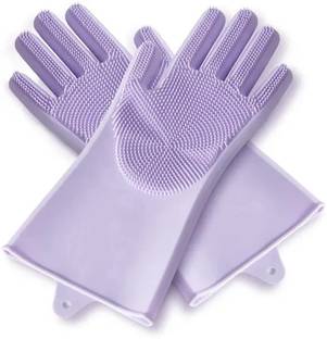 Flying monk Silicone Rubber Cleaning Wet & Dry Kitchen Glove for Home Pet-1 Pair Wet and Dry Glove