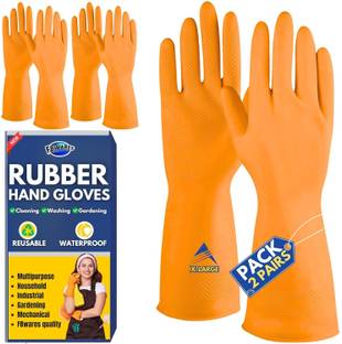 F8WARES Multipurpose Washable Heavy-duty Latex Rubber Reusable Gardening Kitchen Dish washing Cleaning Industrial Hand Gloves For Men Women 12 Inch Long Wet and Dry Glove Set