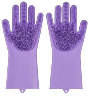 JOHN RICHARD Reusable Rubber Silicon Household Safety Wash Scrubber Heat Resistant Kitchen Gloves for Dish washing, Cleaning, Gardening Wet and Dry Glove hand gloves for kitchen Wet and Dry Glove (Free Size) Wet and Dry Disposable Glove