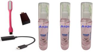 ANJO 6 in 1 Combo 3 Cleaning Gel 100ml With Cloth, USB Light, OTG Micro & Type C to A for Laptops, Mobiles, Computers, Gaming