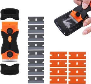WOWSOME 2 Side Scraper tool 8 Plastic & 8 Steel Blades for remove Glue, Labels, Decals for Computers, Mobiles, Gaming, Laptops