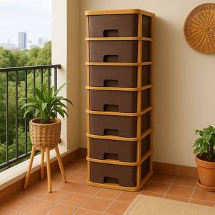 Surety for Safety 7 Layer Brown Nakoda Plastic Wardrobe Clothes:Versatile Cupboard Free Standing Drawer Divider