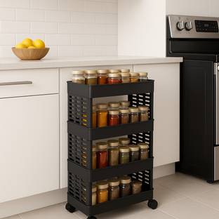 MAXTID 4 Layer Black Spice Rack Kitchen Plastic Cutlery Kitchen Drawer Divider