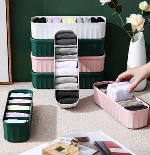 VR (Pack Of 04) Multipurpose Plastic 5 Grid Socks Rack Storage Organizer Holder Drawer Divider
