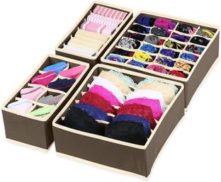 ComfyStyle Set of 4 Foldable Drawer Organizer for Clothes for Bra, Tie, and Scarfs-Brown Drawer Divider