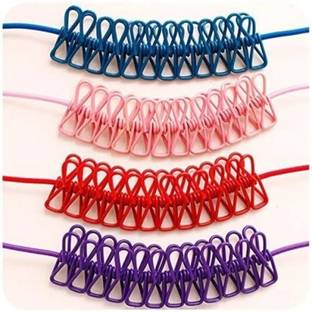 DSP Cloth-Drying Rope with Hooks Elastic Cloth Hanging 12 Clips Plastic, Steel Cloth Clips