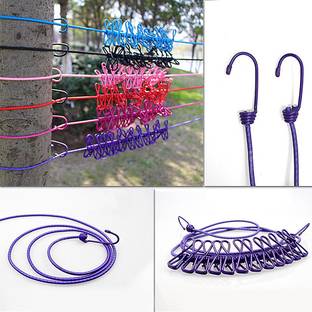 Decozare clothesline clip rope with attached 12 clips Stainless Steel Cloth Clips