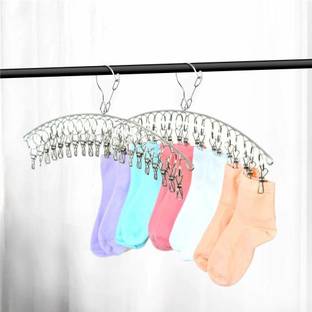 Urbanware Stainless Steel Rust-Free Drying Hanger Clothes Hanger with 20 Clip/Hooks Hanger for Windproof Baby Cloth Socks Lingerie Dryer Rack (20 Clips) Stainless Steel Cloth Clips