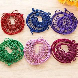 AATTMGYA Cloth-Drying Rope with Hooks Elastic Cloth Hanging 12 Clips Plastic, Steel Cloth Clips