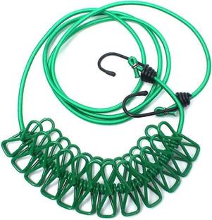CRIYALE Cloth-Drying Rope with Hooks Elastic Cloth Hanging 12 Clips Plastic, Steel Cloth Clips