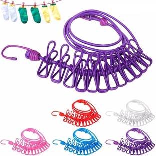 FEXMY Cloth Drying Rope with Hooks | Laundry Cloths Hanging Dryer Lines Nylon Cloth Clips
