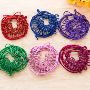 PocketShop Cloth-Drying Rope with Hooks Elastic Cloth Hanging 12 Clips Plastic, Steel Cloth Clips