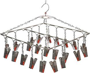 Synergy 20 Clips - Heavy Duty Stainless Steel Square Cloth Hanger with Clips Stainless Steel Cloth Clips