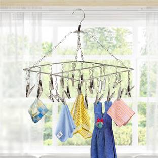 Fashion Bizz 25 Pegs Hanging Cloth Dryer Hanger Baby Cloth Hanger Ceiling Steel Cloth Hanger Stainless Steel Cloth Clips