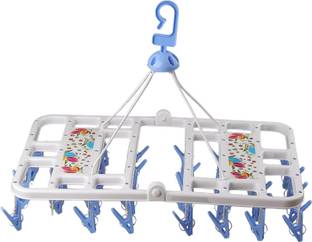 Urbanware Foldable Clip Hangers with 28 Drying Clips, Underwear Hanger with Clips, Plastic Laundry Clip and Drip Drying Hanger for Socks, Bras, Lingerie, Clothes, Sturdy, Blue Plastic Cloth Clips
