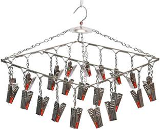 Synergy 25 Clips - Heavy Duty Stainless Steel Square Cloth Hanger with Clips (SY-CS13) Stainless Steel Cloth Clips