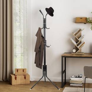LEOPAX Aluminium Floor Cloth Dryer Stand Heavy Duty Metal Garment Rail with 8 Hooks for Bedroom, Living Room and Entryway