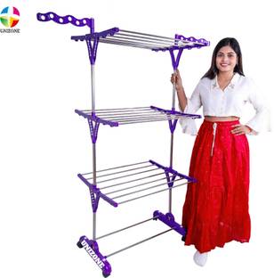 Unizone Steel, Plastic Floor Cloth Dryer Stand Premium Foldable Cloth Drying Stand 3-Tier|Heavy Duty Steel Cloth Stand | 50 kg