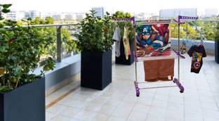 Unizone Steel, Aluminium, Plastic Floor Cloth Dryer Stand SS Premium Compact Space Saving Foldable - US2069 Single Poll