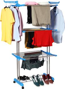 DRY LINE Steel Floor Cloth Dryer Stand TriDry Black Clothes Drying Rack for Balcony Premium Foldable Big size Hanger