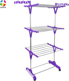 Unizone Steel, Plastic Floor Cloth Dryer Stand Steel Cloth Stand 3-Tier | Foldable Cloth Drying Stand, Premium Space-Saving