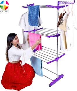 Unizone Steel Floor Cloth Dryer Stand Premium Compact Space Saving Foldable - US3001 Single Poll