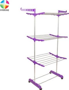 Unizone Steel, Plastic Floor Cloth Dryer Stand Clothes Drying Rack for Baby Cloth | 3-Tier Cloth Dryer Stand | Steel & Plastic