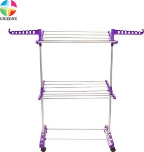 Unizone Steel, Aluminium, Plastic Floor Cloth Dryer Stand SS Premium Compact Space Saving Foldable - US2332 Single Poll