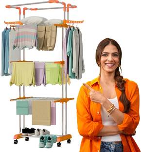 ProHome Steel Floor Cloth Dryer Stand Rust Free Premium Material with Wheels