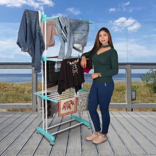 AJAAQI Steel Floor Cloth Dryer Stand Aqua 6 Layer Steel Clothes Drying Stand (Aqua Colour)with Breaking Wheel System