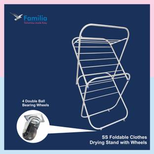 Familia Steel Floor Cloth Dryer Stand with Wheels 12 Rods Premium Heavy Duty and Foldable